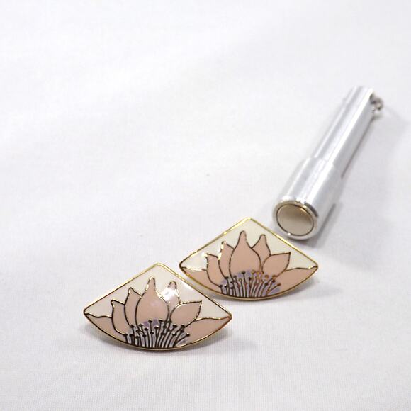 Vintage Laurel Burch Pink Flower Post Earrings, Pink & Gold Sunflowers - Picture 6 of 10